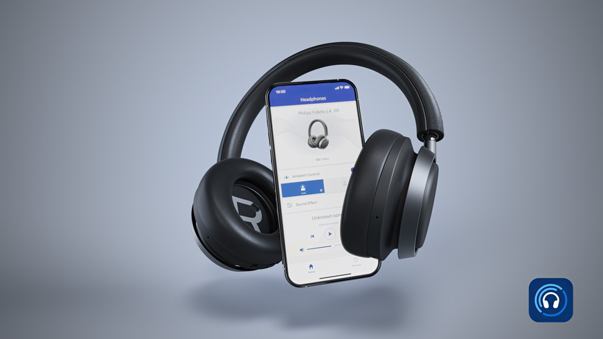 Auscultadores Fidelio L4 ligados &agrave; aplica&ccedil;&atilde;o Philips Headphones